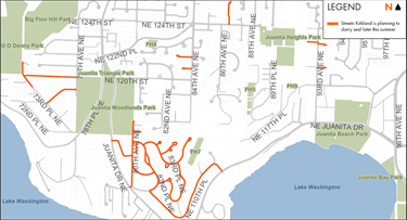 Map shows streets Kirkland is planning to slurry seal in 2024