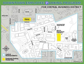 Downtown Employee Parking program limits map