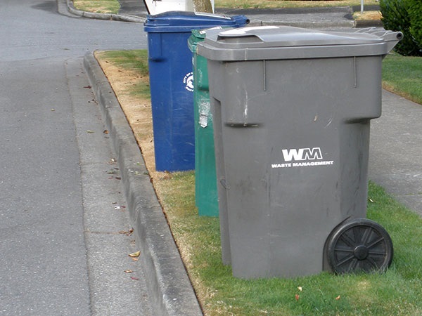 Waste carts on a curb.